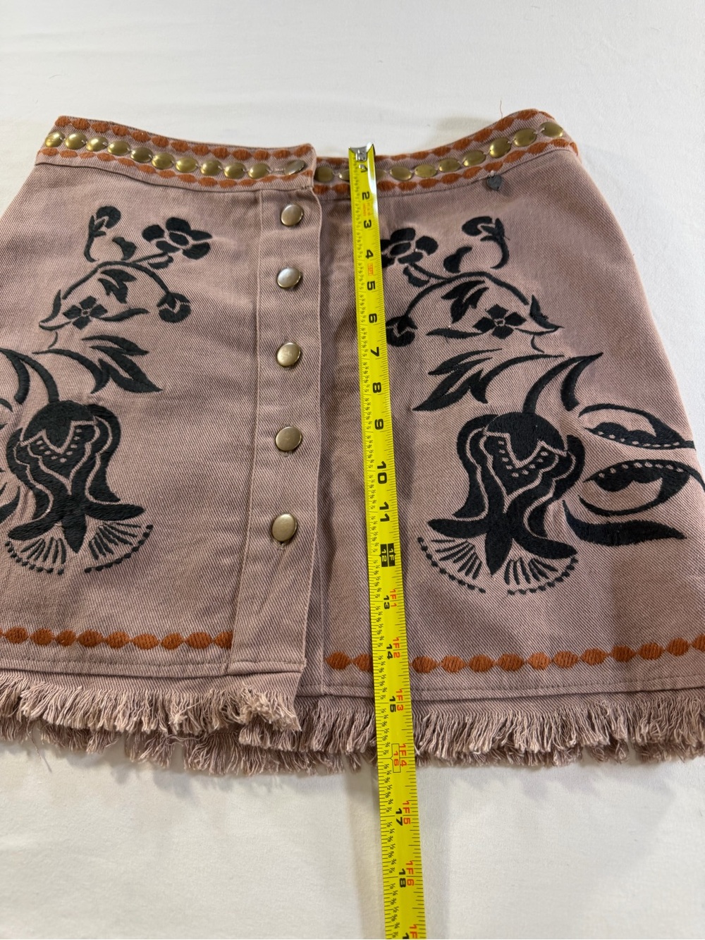 Z&L Made With Love Taupe Embroidered Studded Fringe Mini Shirt Size Medium - Picture 9 of 10